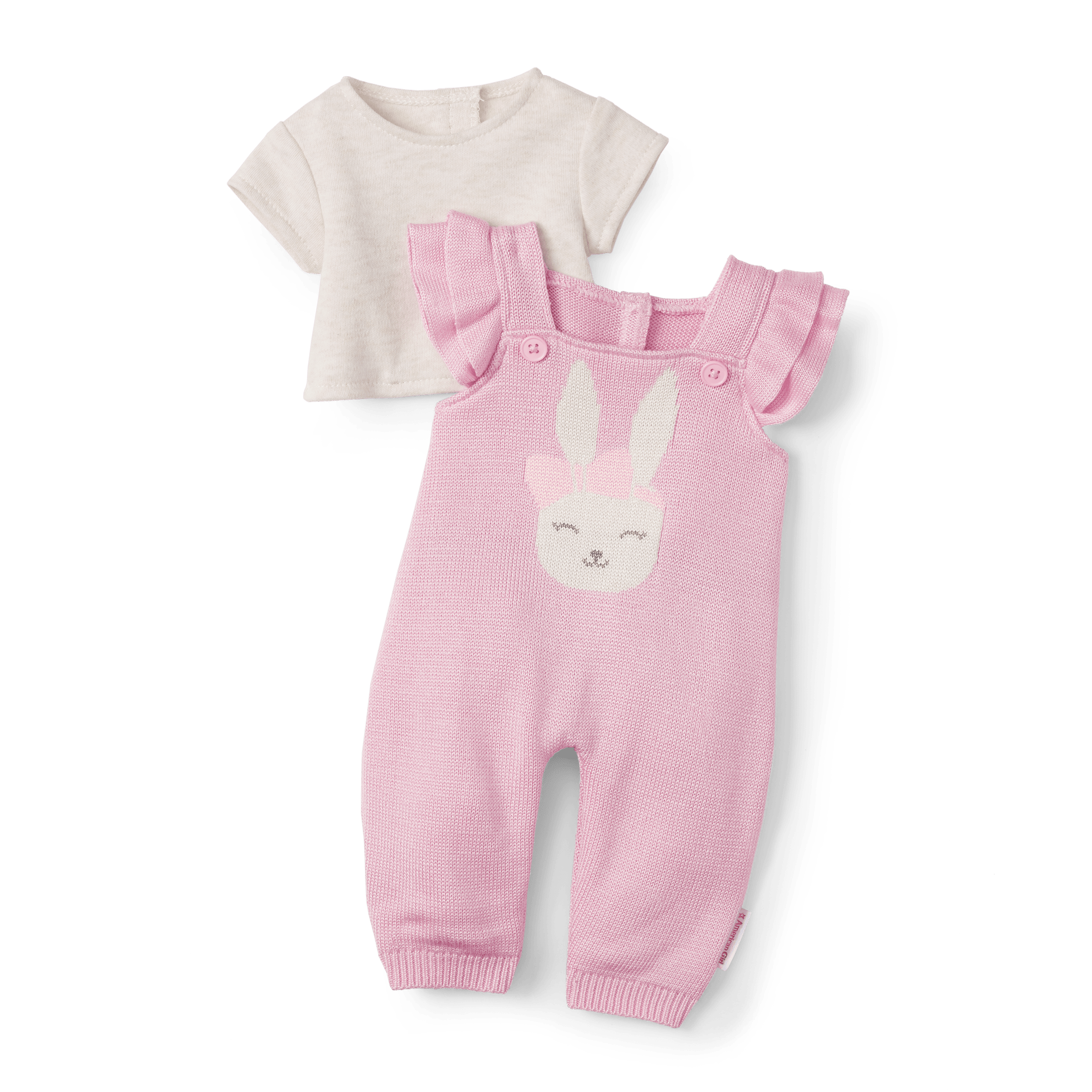 Pink Bunny Overalls Set For Bitty Baby Dolls
