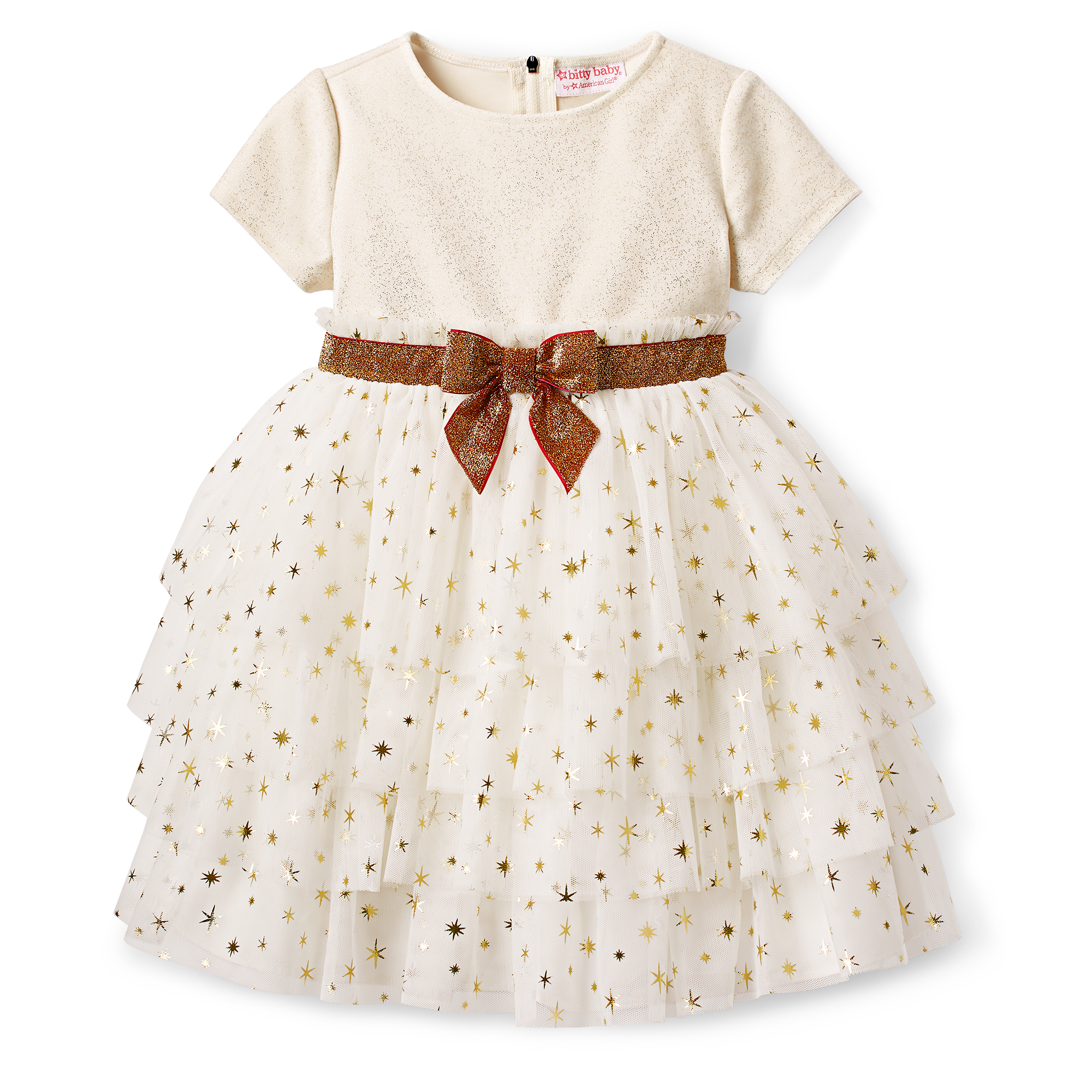 Golden Twinkle Dress For Little Girls & Bitty Baby Dolls - Image 3